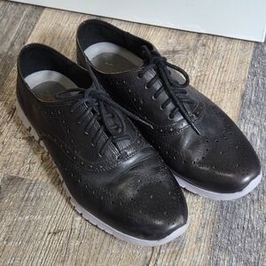 Cole Haan ZERØGRAND Black Leather Wingtip Oxford Lace Up Shoes Women's Size 8B